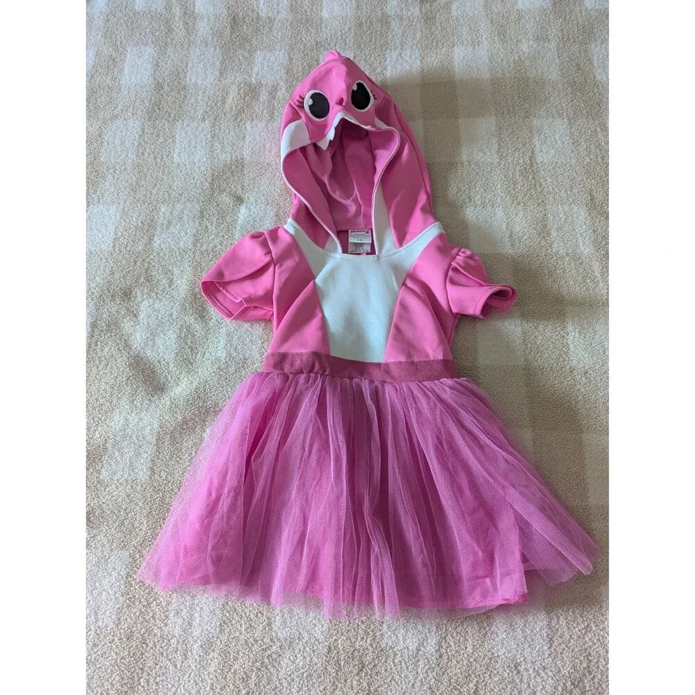 Toddler Pink mommy Shark Dress Costume 3t-4t hooded halloween outfit preowned